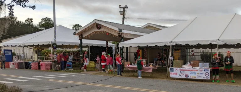 Tents set up outside for the Christmas Miracle