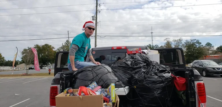A volunteer's truck loaded with toys for the Sleigh Ride
